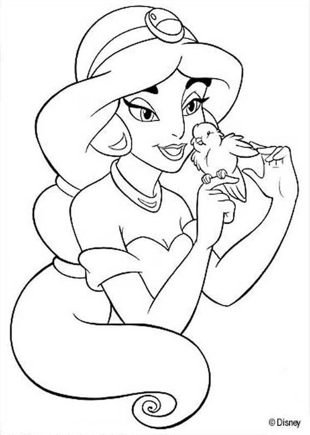 Aladdin coloring pages - Princess Jasmine with bird