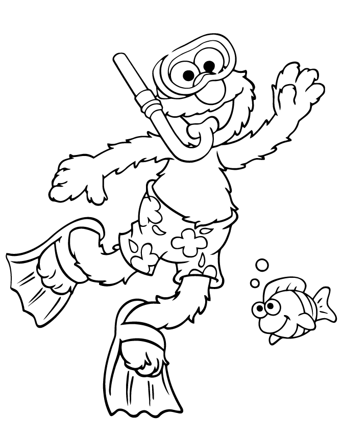 Elmo Goes Snorkeling In Summer Season Coloring Page | H & M ...