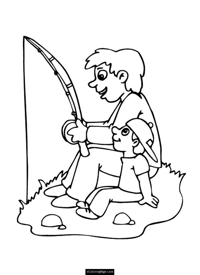 Happy Fathers Day Father and Son Go Fishing Coloring Page for Kids ...