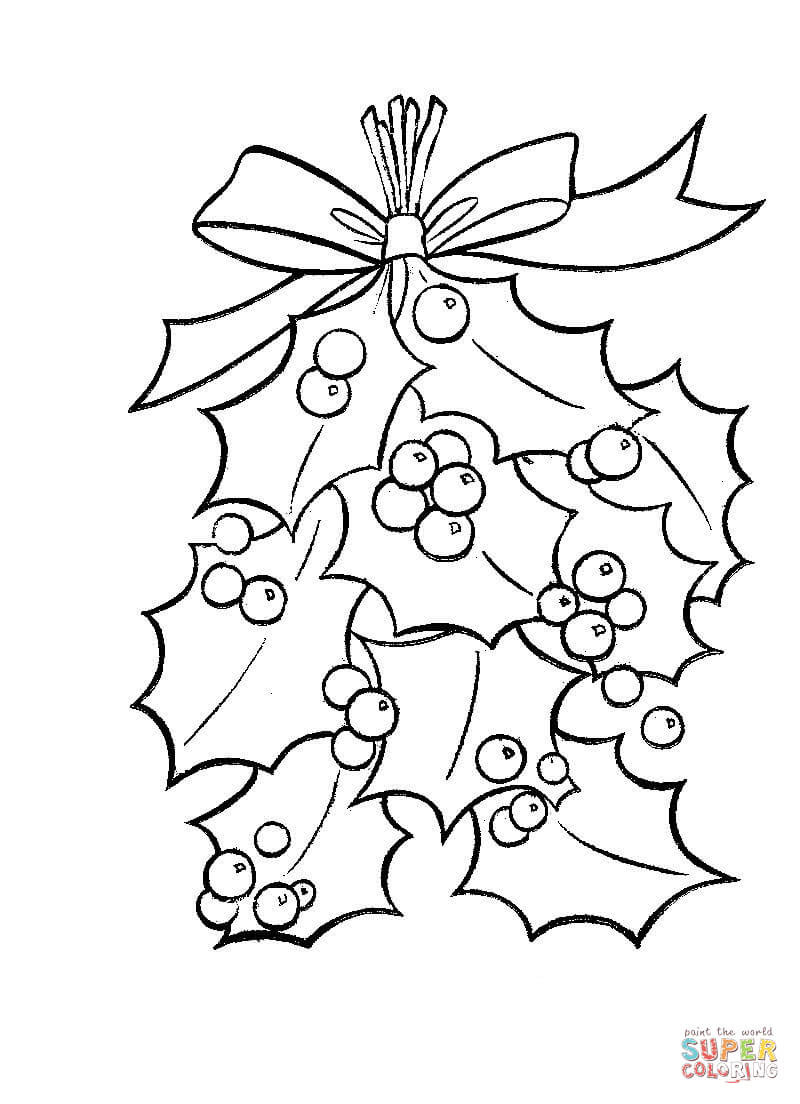 Holly Leaves With Bright Red Berries coloring page | Free Printable Coloring  Pages