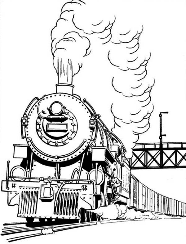 Long Smoke of Steam Train Coloring Page - NetArt