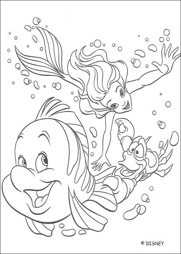 The Little Mermaid coloring pages - Ariel, Flounder and Sebastian