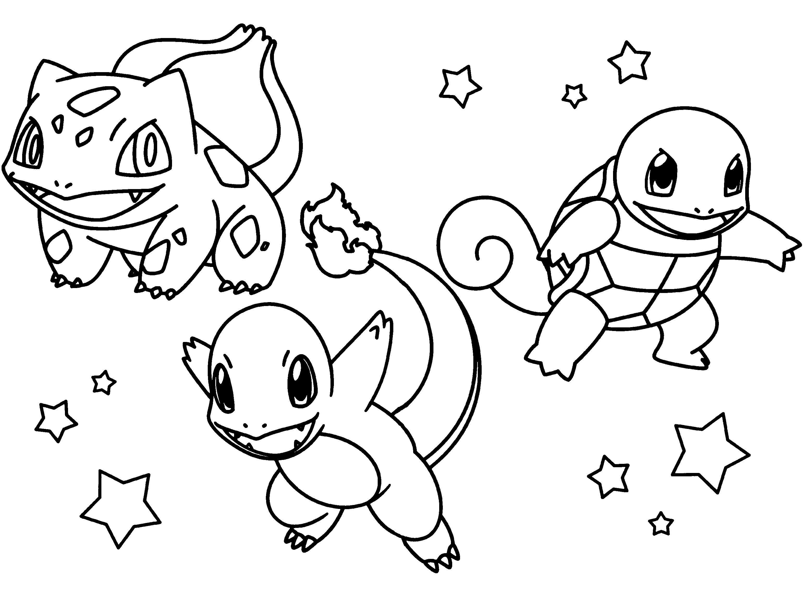 Squirtle Charmander And Pikachu Coloring Pages Sketch Coloring Page