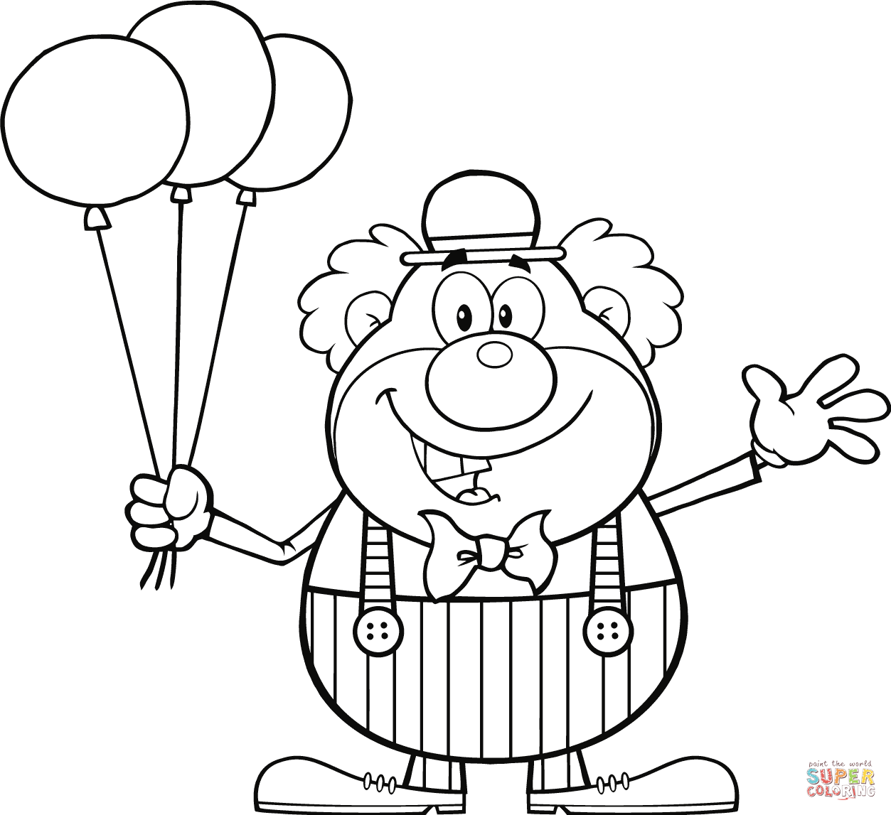 Clown with Balloons coloring page | Free Printable Coloring Pages