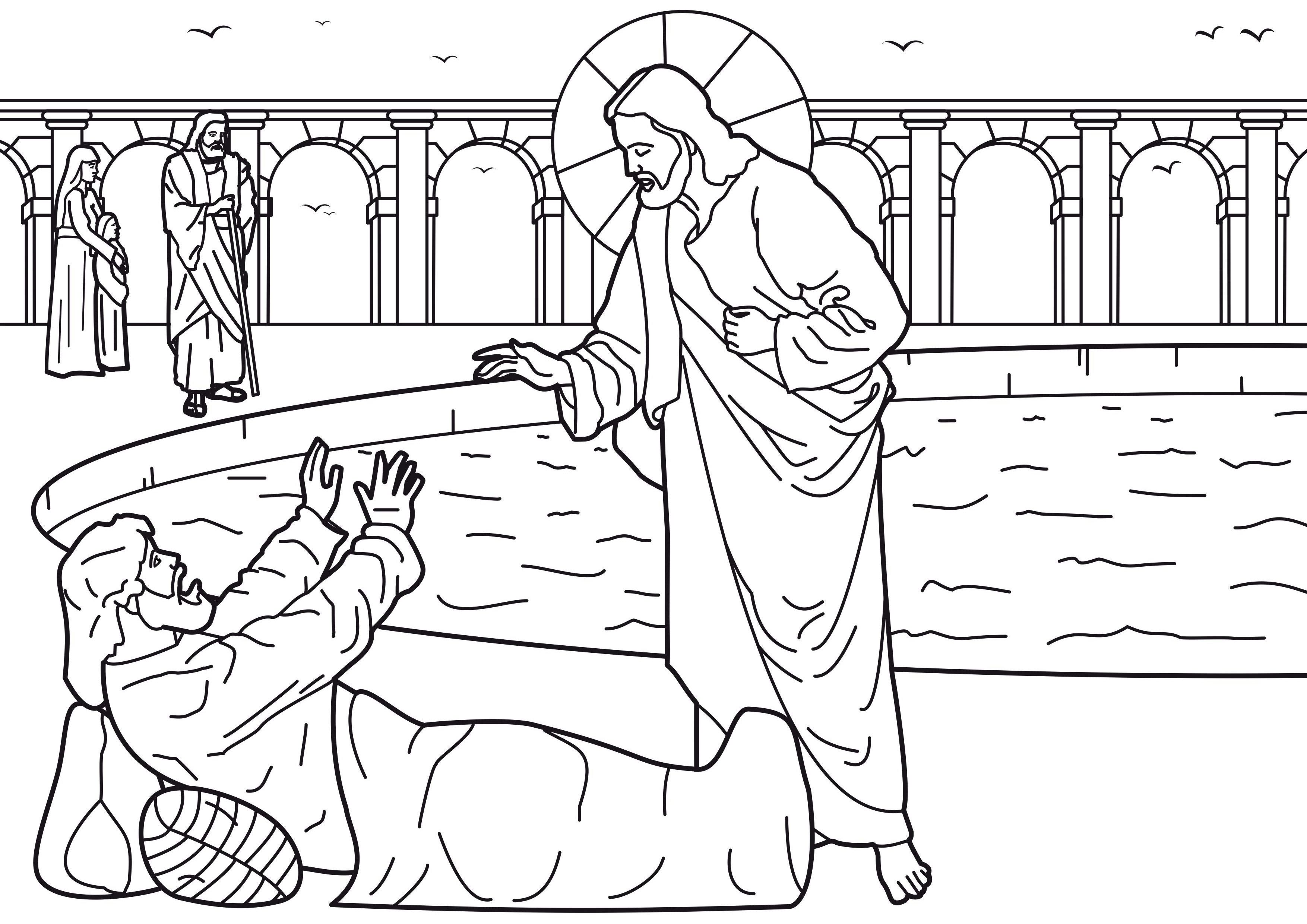 Jesus Heals A Man By The Pool Coloring Page - Coloring Home