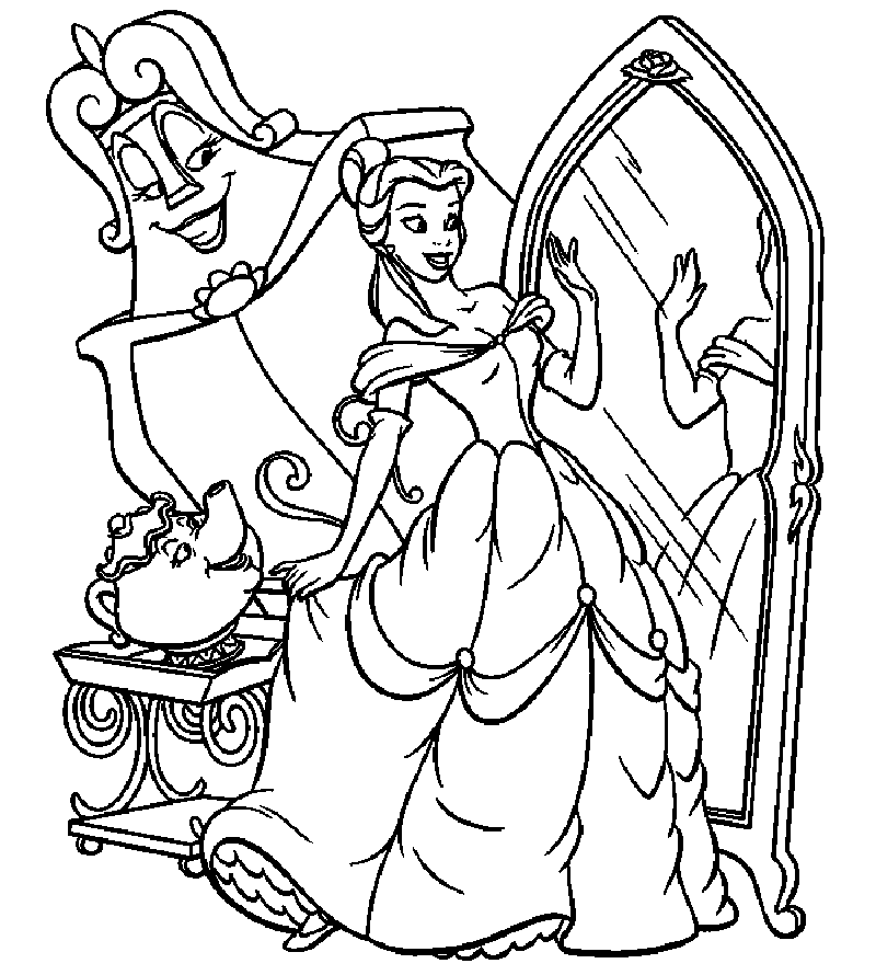 Beauty And The Beast Belle Mirror Coloring Pages For Kids #clu ...
