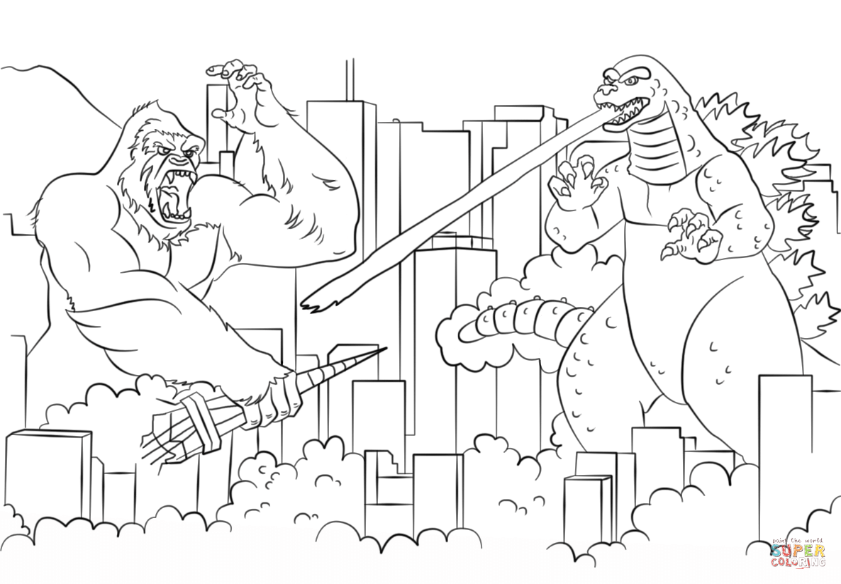 King Kong vs. Godzilla coloring page | Free Printable Coloring Pages