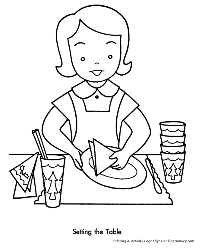 Christmas Party Coloring Pages - Setting the table for the 