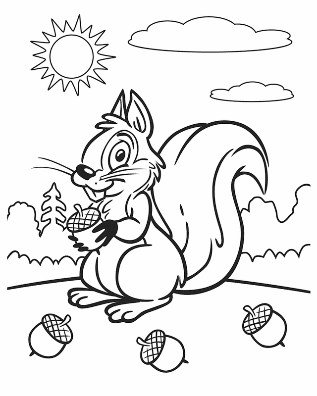 Squirrel on a sunny day - Free Printable Coloring Pages