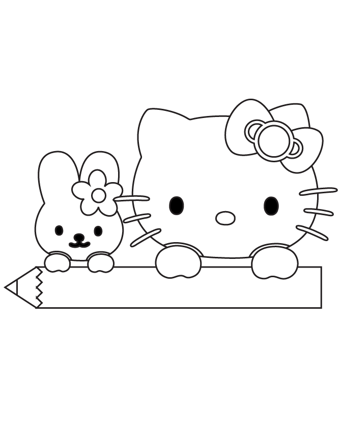 Hello Kitty On Giant Pencil Coloring Page | Free Printable 