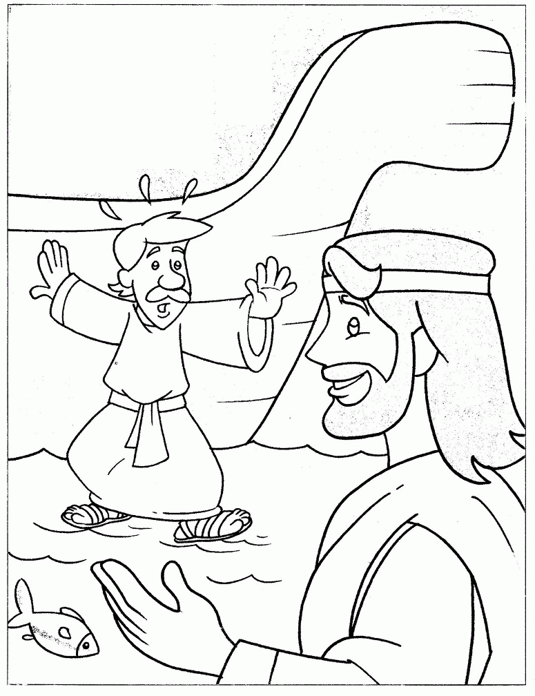 789 Simple Jesus Walks On Water Coloring Page for Adult