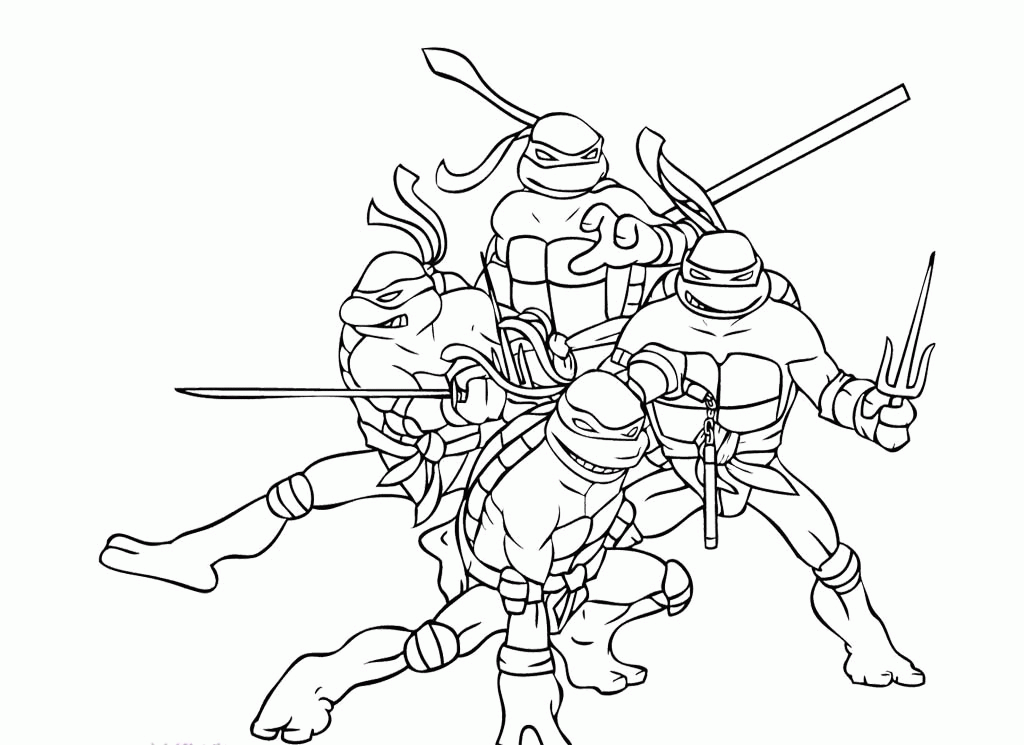 Cartoon Coloring Four Ninja Turtle Combat Ready Coloring Page 
