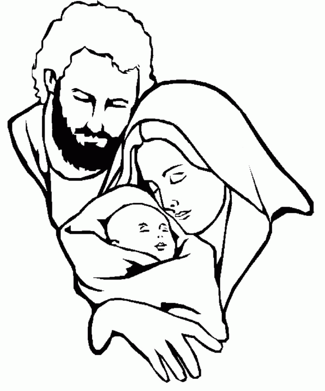 Cartoon Coloring Page Of Baby Jesus Mary And Joseph for Kindergarten