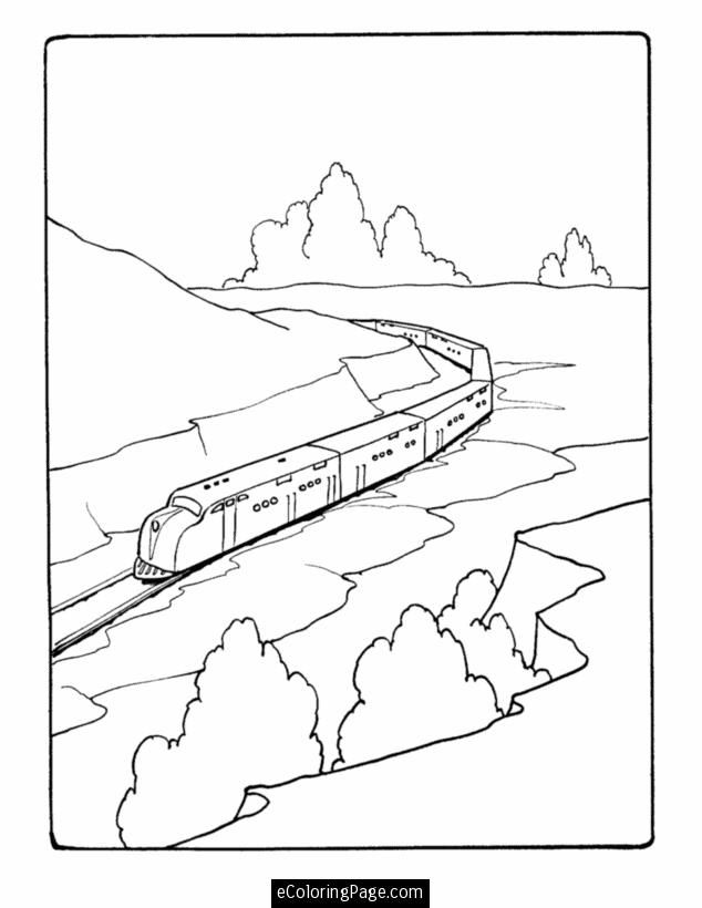 Train Through the Mountains Printable Coloring Page 