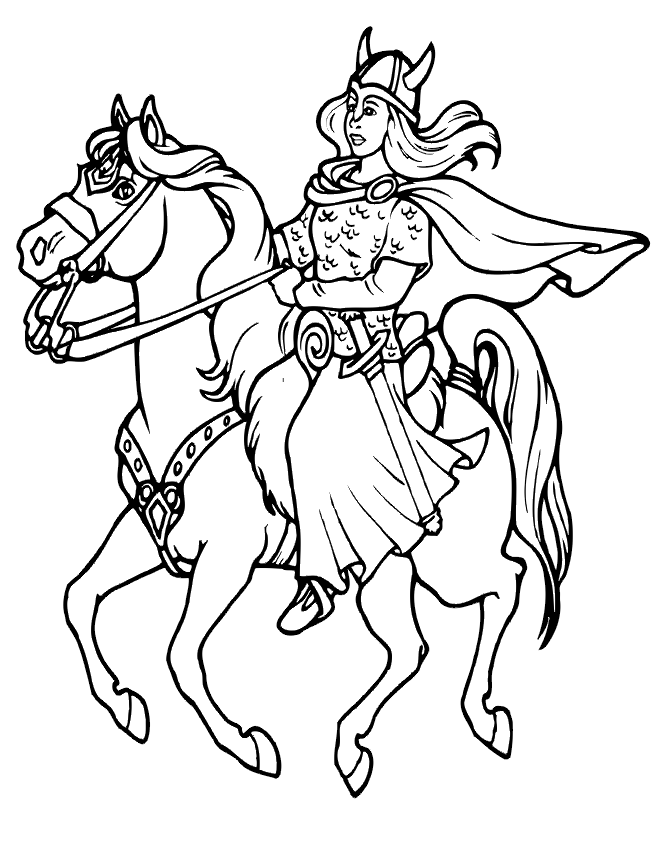 Viking Coloring Page | Viking Woman On Horseback