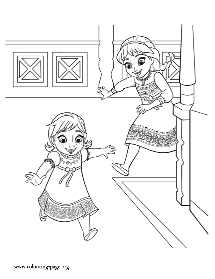 Frozen - Anna and Elsa playing together coloring page
