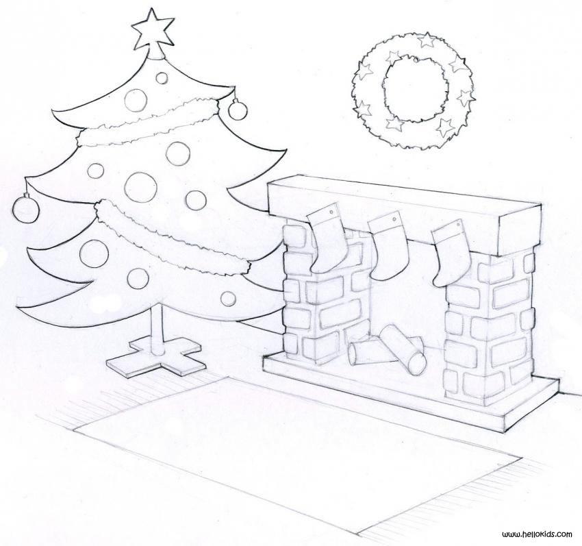 CHRISTMAS TREE coloring pages - Puppy under the Xmas tree
