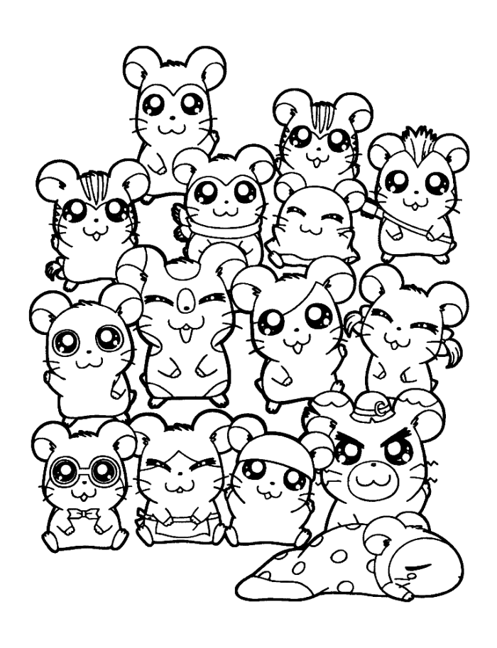 All Hamsters in Tunnel Hamtaro Coloring Page - Cartoon Coloring 