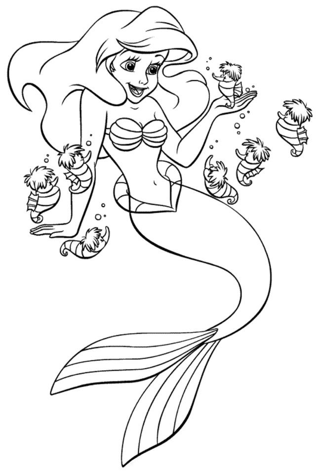 Ariel and Small Friends Coloring Page | Kids Coloring Page