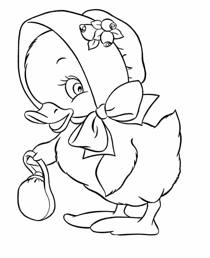Easter Chick Coloring Pages - Easter Bonnet Duck easter coloring 
