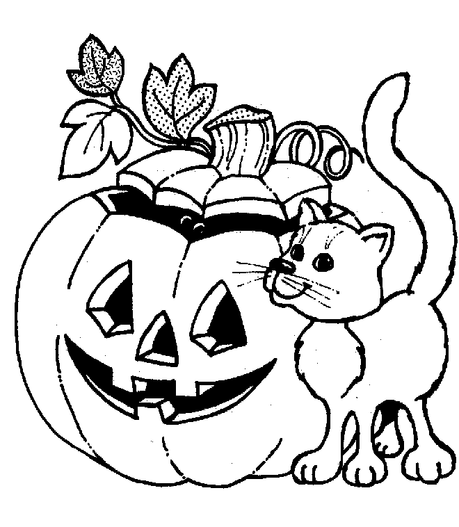 Cat and Pumpkin - Halloween Coloring Pages : Coloring Pages for 