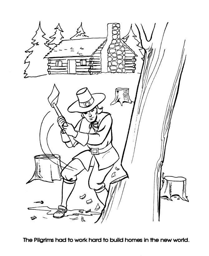 Pilgrim Thanksgiving Coloring Page Sheets - Pilgrims clearing the 