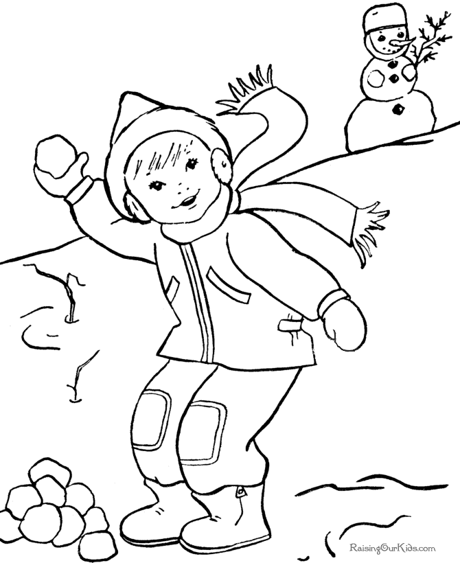 Kids Christmas coloring pages - Snowball fun!