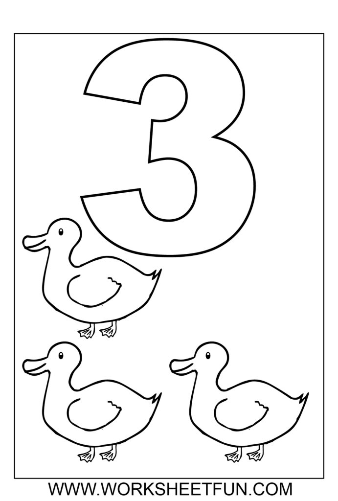 Number 3 coloring page – Three Ducks | coloring pages