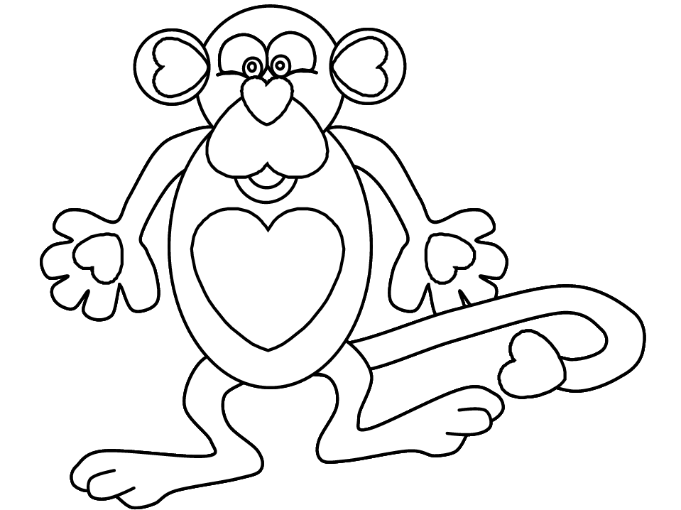 Cute Heart Monkey Coloring Pages | Coloring