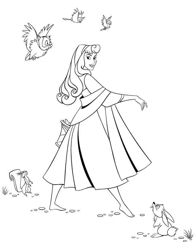 Princess Sleeping Beauty With Sparrows Coloring Pages