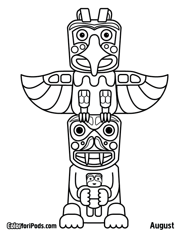 totem pole wolf Colouring Pages