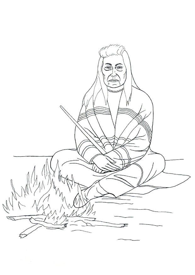 Coloring page native american campfire - img 9905.