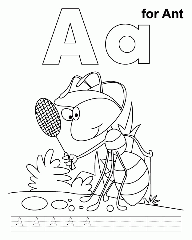 A for ant coloring page with handwriting practice | Download Free 
