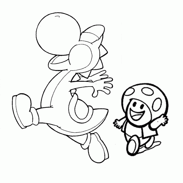 Coloriage Yoshi et Toad a Imprimer Gratuit