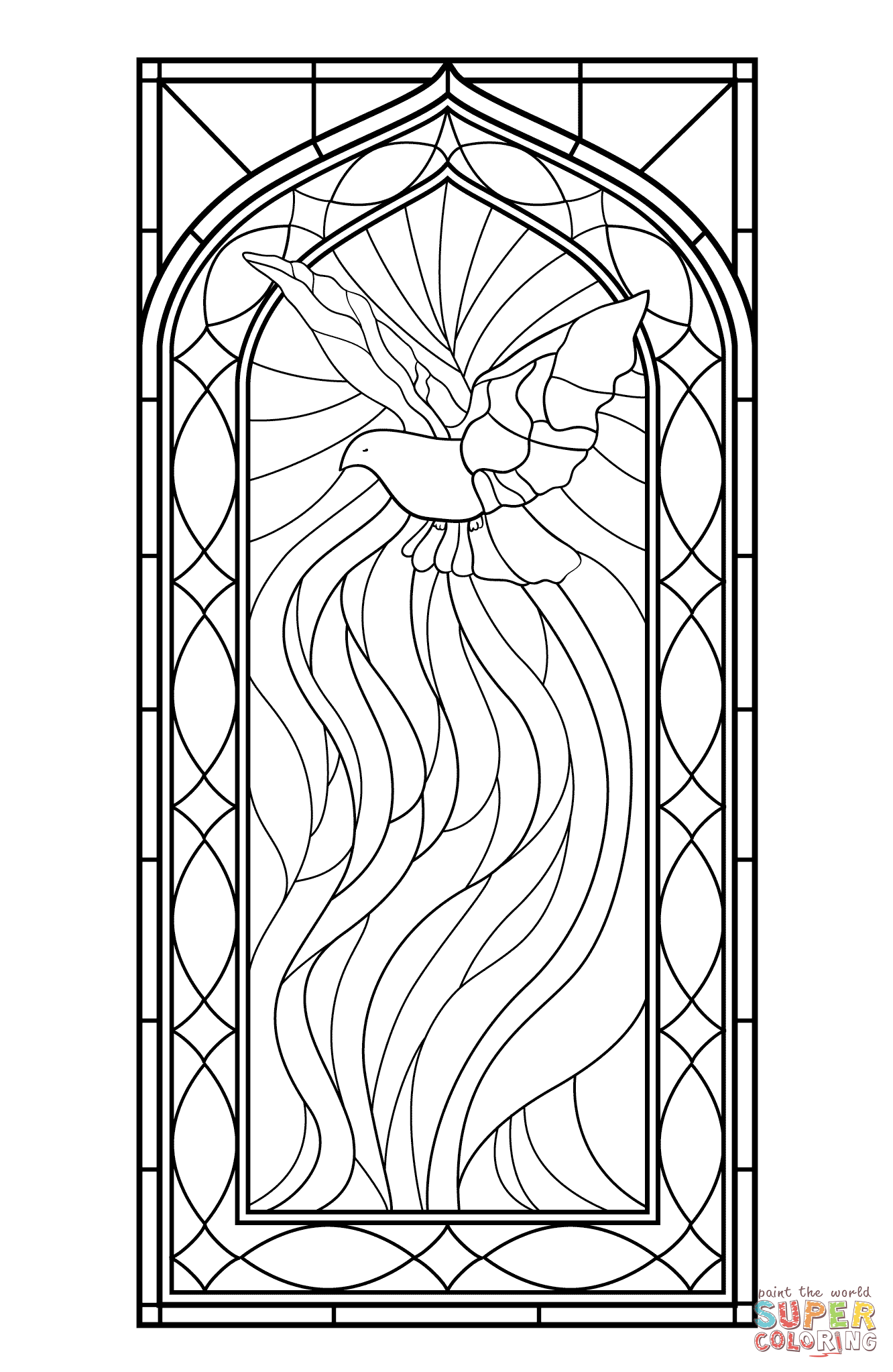 Stained Glass Window with Holy Spirit coloring page | Free ...