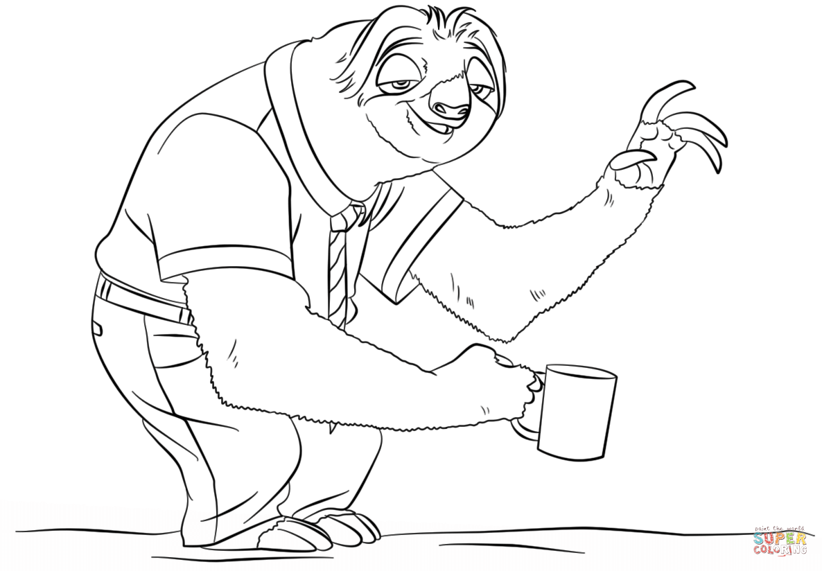 Sloth Flash from Zootopia coloring page