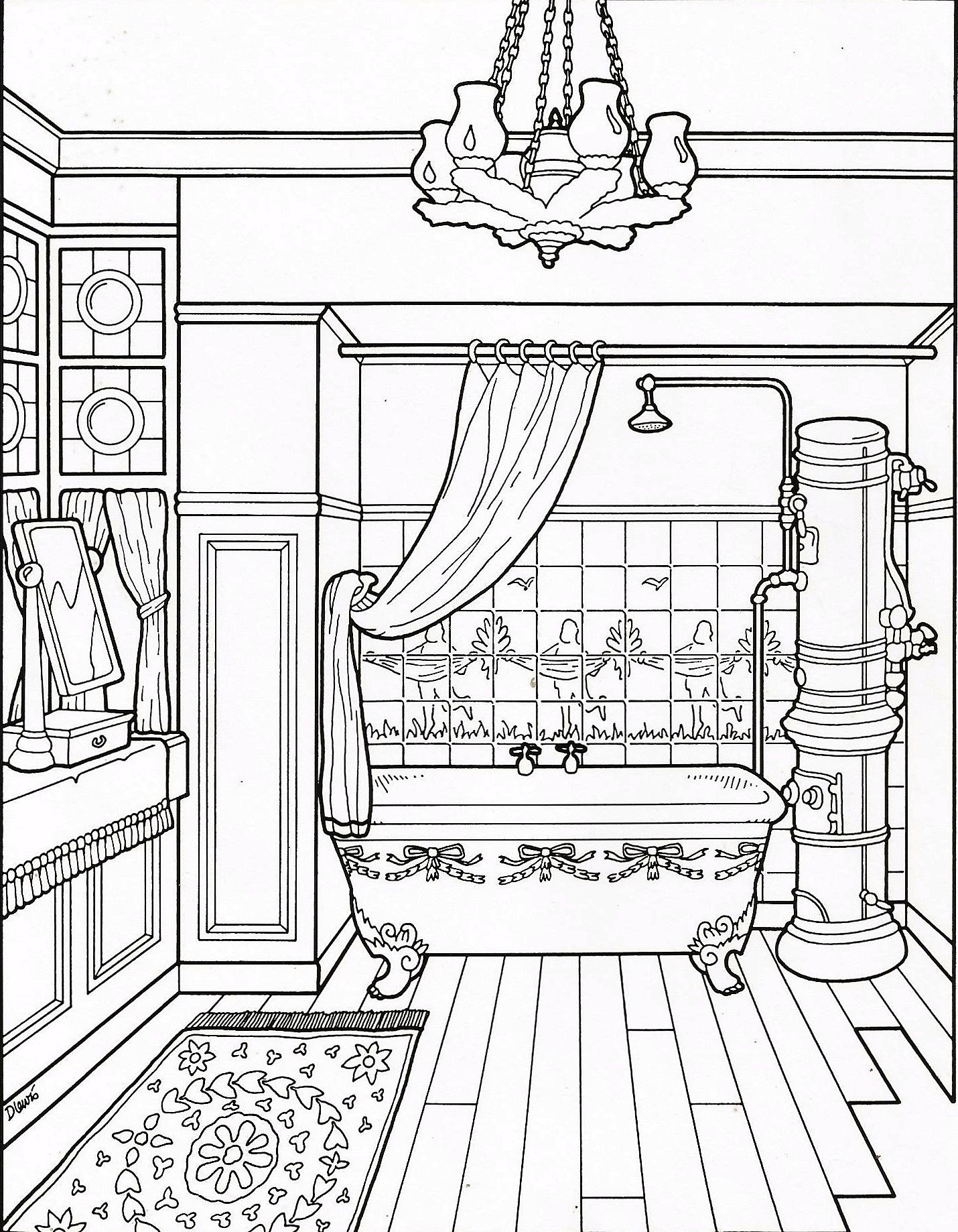 Bathroom coloring page | Coloring pages, Coloring books, Color
