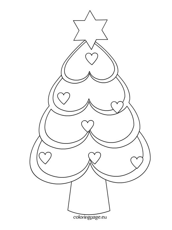 Christmas Tree hearts coloring page ...
