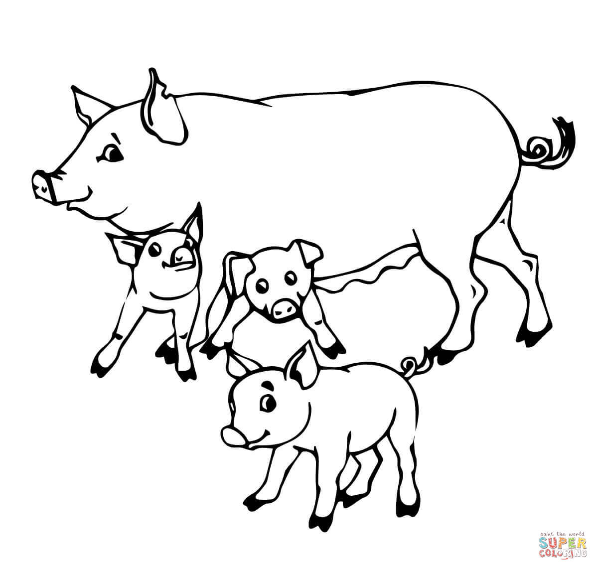 Pig Mother and Baby Pigs coloring page | Free Printable Coloring Pages