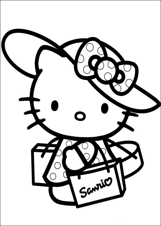 Hello Kitty coloring pages with hat - Hello Kitty Kids Coloring Pages