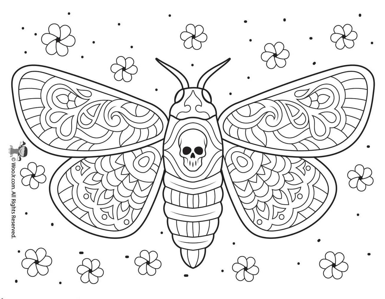 Day of the Dead Moth Intricate Coloring Page | Woo! Jr. Kids Activities