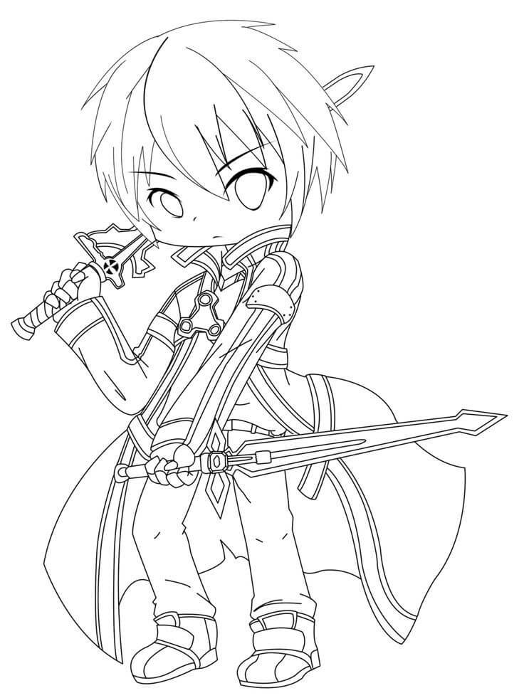 Chibi Kirito from Sword Art Online Coloring Page - Free Printable Coloring  Pages for Kids