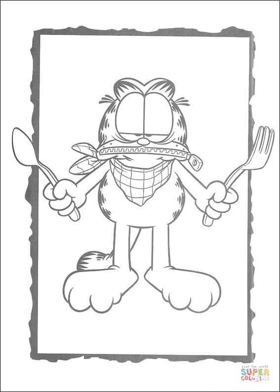 Picture Of Garfield with fork and knife coloring page | Free ...