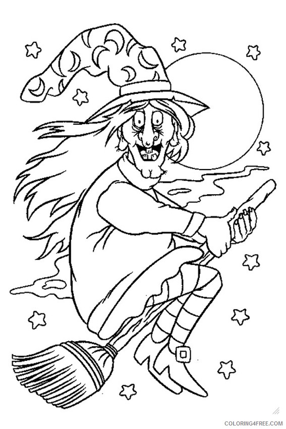 witch coloring pages in the night sky Coloring4free - Coloring4Free.com
