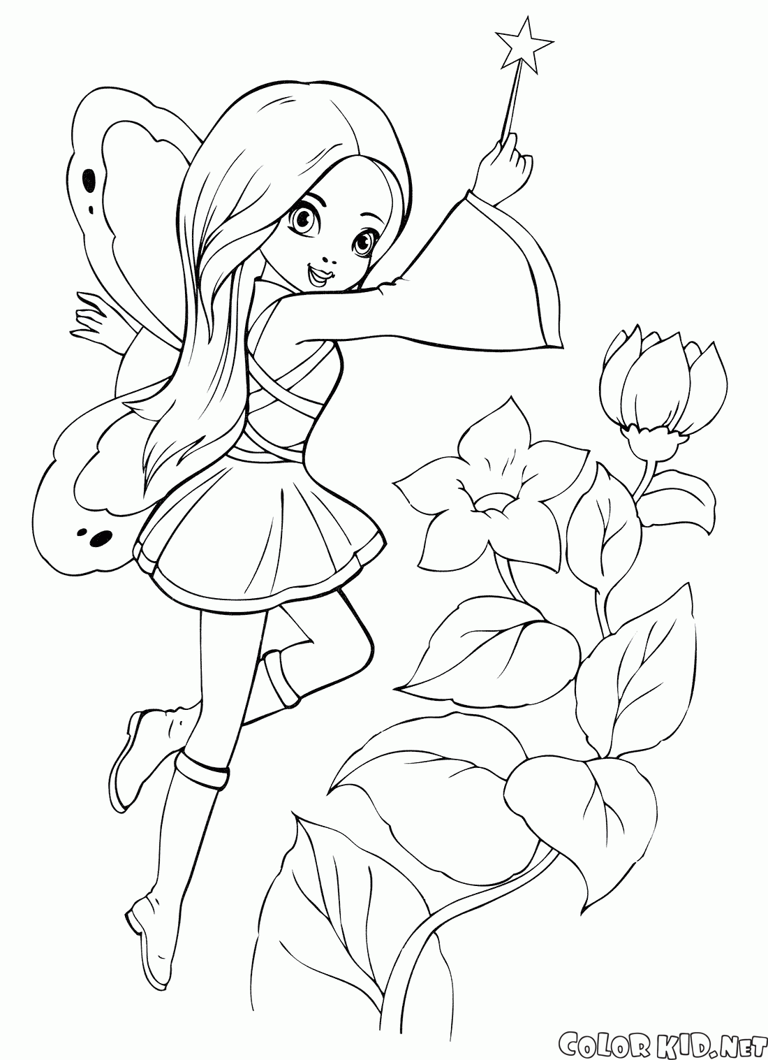 Coloring page - Fairy with a magic wand