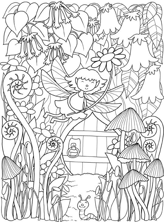 Inkspirations #InTheGarden Cute fairy garden! | Coloring books, Coloring  book pages, Dover coloring pages