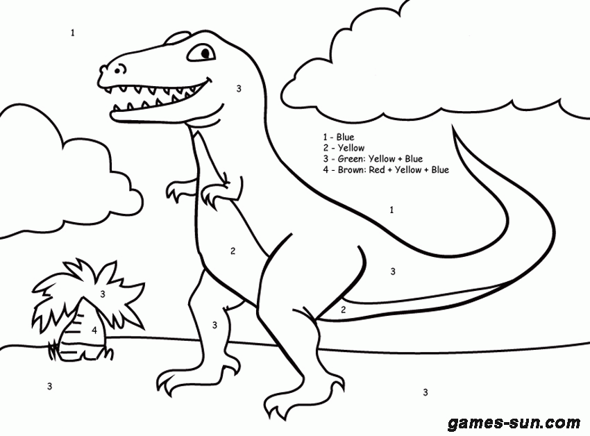 Easy Dinosaur Color By Number Coloring Page - Coloring Home