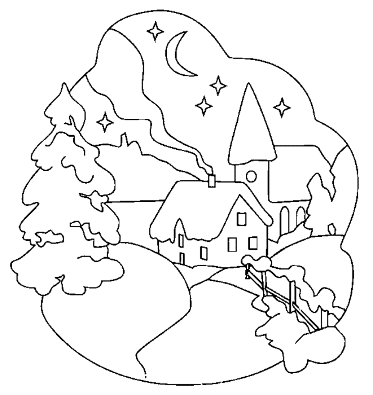 542 Cartoon Winter Scene Coloring Pages for Adult