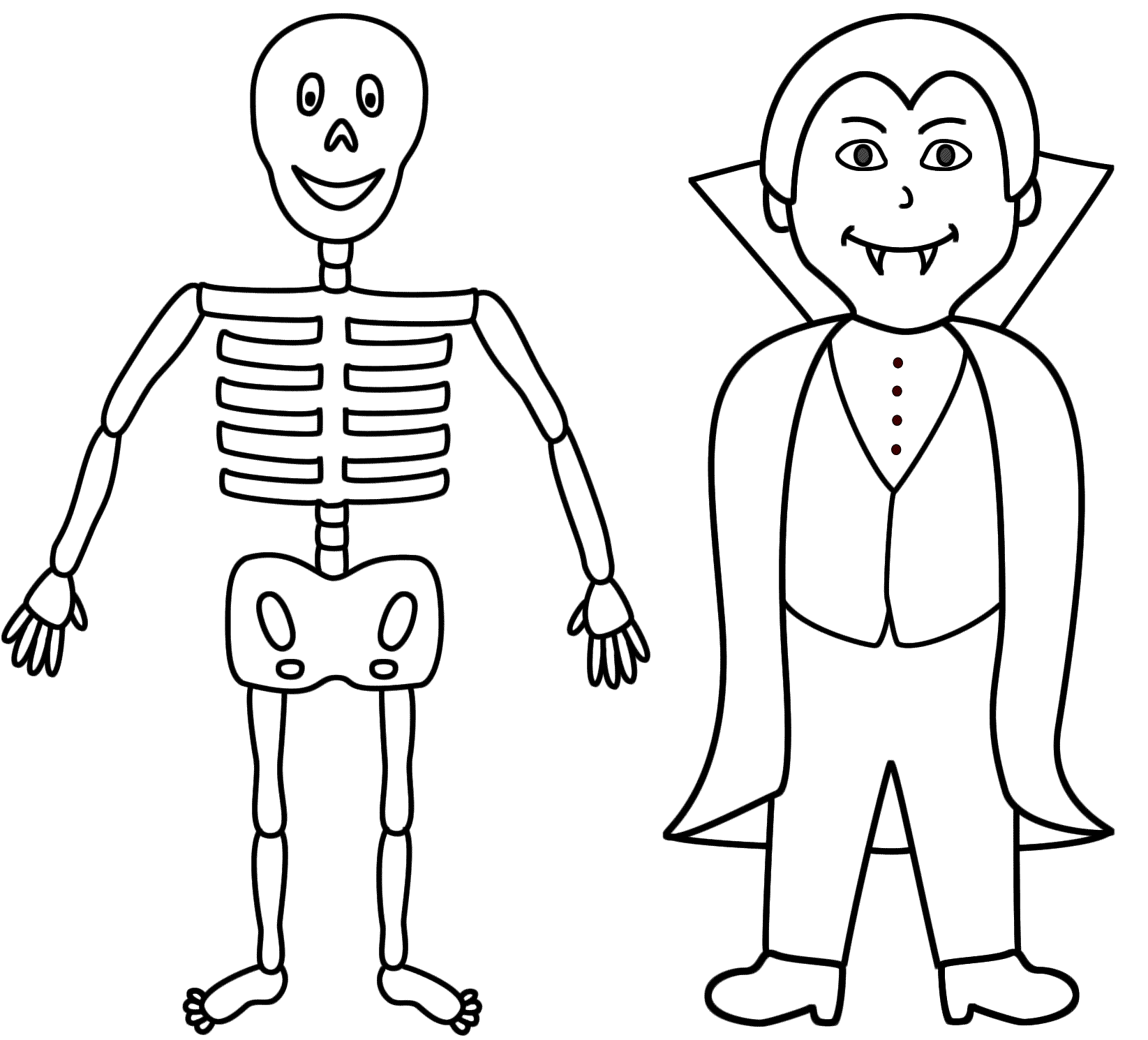 Skeleton with a vampire - Coloring Page (Halloween)