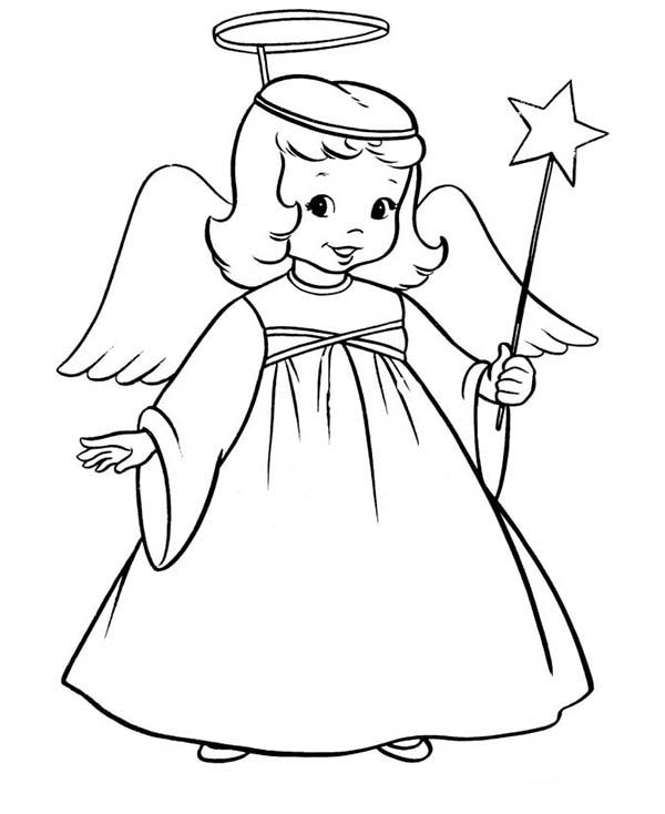 Wingled Angel with Magic Wand Coloring Page - Free Printable Coloring Pages  for Kids